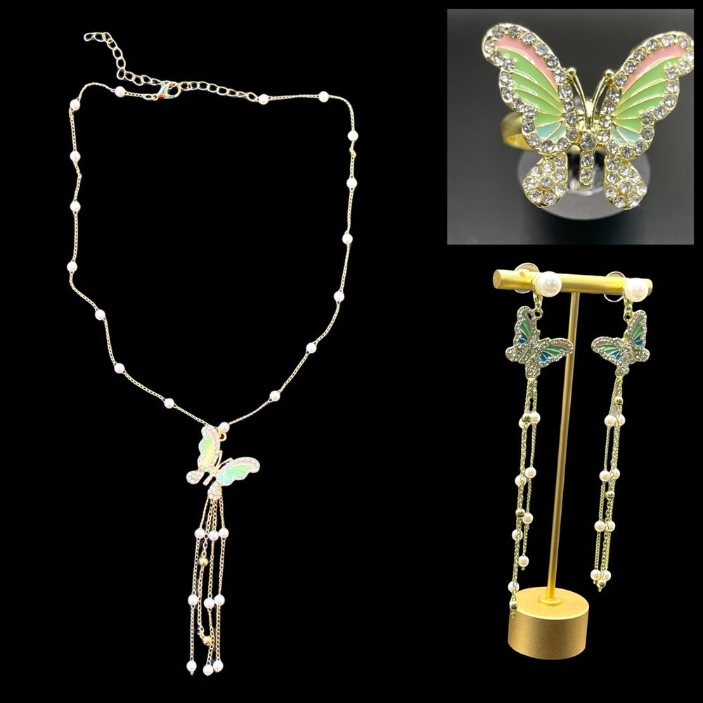 Metallic Colorful Crystal Butterfly Set - Picture 3 of 10